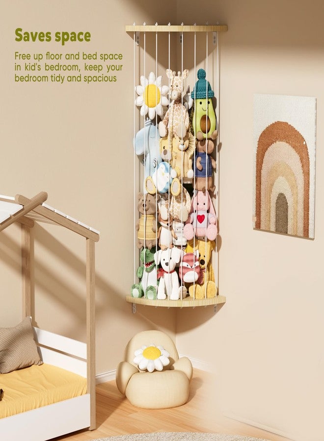 Dayacoco Stuffed Animal Storage Wooden Corner Shelf,60-80 in Length Adjustable,Stuffed Animal Organizer,Wall Hanging Stuffed Animal Holder Shelf for Nursery & Play & Bedroom & Kid Room,White - Image 2